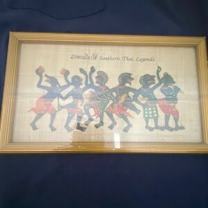 VINTAGE FRAMED SOUTHERN THAI FOLK ART Size 11 x 6 Inches